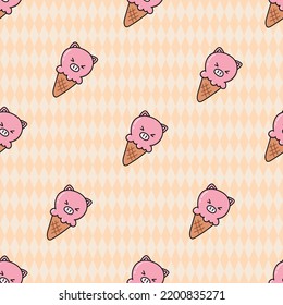 Pig ice cream pastel dessert sweets doodle pattern