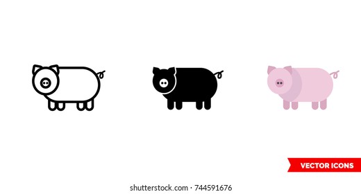 Pig icon of 3 types: color, black and white, outline. Isolated vector sign symbol.