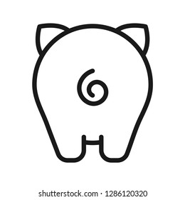 Pig icon, back of pig. Stroke outline style. Line vector. Isolate on white background.