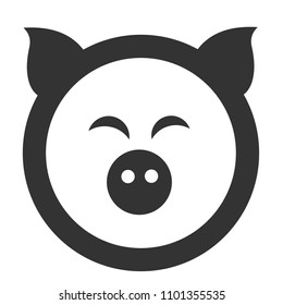 Pig, icon. Black and white flat design.
