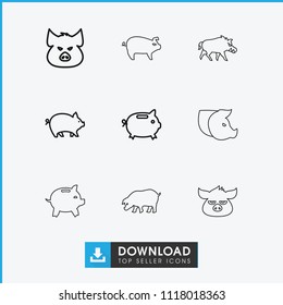 Pig icon. collection of 9 pig outline icons such as money box. editable pig icons for web and mobile.