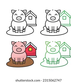 Pig icon design in four variation color