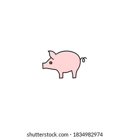 Pig icon. Farm and agriculture icon. Simple, flat, outline, color.