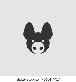 Pig icon flat. Black pictogram on grey background. Vector illustration symbol