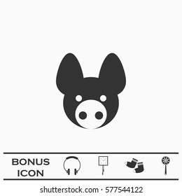 Pig icon flat. Black pictogram on white background. Vector illustration symbol and bonus button