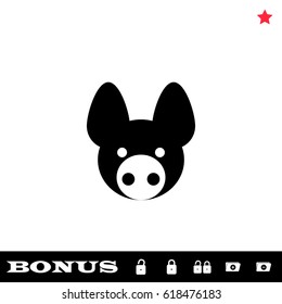 Pig icon flat. Black pictogram on white background. Vector illustration symbol and bonus button open and closed lock, folder, star