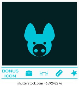 Pig icon flat. Blue pictogram on dark background. Vector illustration symbol and bonus icons