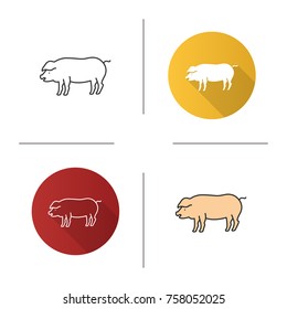 Pig icon. Flat design, linear and color styles. Livestock farming. Isolated vector illustrations