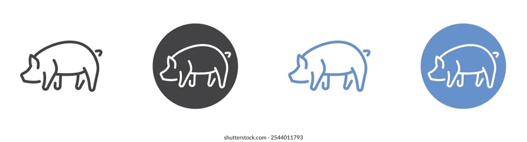 Pig icon Flat set in black and white color