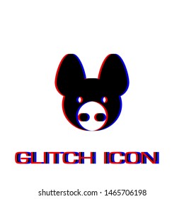 Pig icon flat. Simple pictogram - Glitch effect. Vector illustration symbol