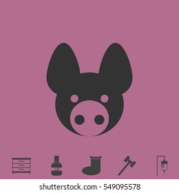 Pig icon flat. Simple vector grey pictogram and bonus symbol