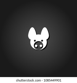 Pig icon flat. Simple White pictogram on black background with shadow. Vector illustration symbol