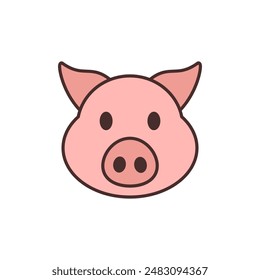 Pig icon. Front view. Outline vector isolated illustration on white background. Flat style and design.