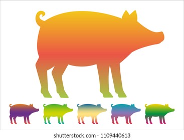 Pig icon, gradient silhouette on white background