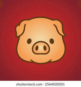 Pig icon with line art style cute fat pig head simple illustration