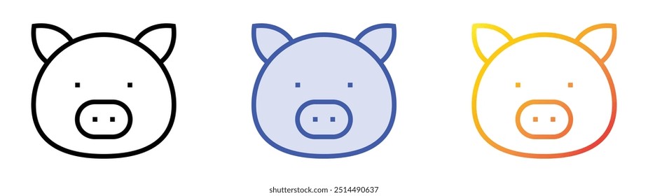 pig icon. Linear, Blue Fill and Gradient Style Design Isolated On White Background