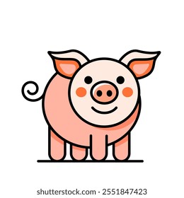 pig icon in linear style. color vector illustration isolated on white background