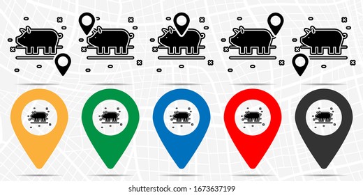 Pig icon in location set. Simple glyph, flat illustration element of agriculture theme icons