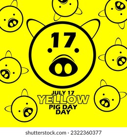 Pig icon with number and bold text on yellow background to celebrate Yellow Pig Day on July 17