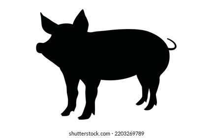 Pig icon, pork icon, hog. Vector black illustration on white. Print design. Pig silhouette.