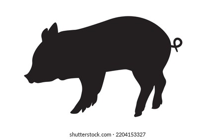 Pig icon, pork icon, hog. Vector black illustration on white. Print design. Pig silhouette.