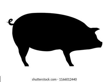 Pig icon, pork icon. Sow, pig, swine, hog. Vector black illustration on white. Print design. Animal. Pig silhouette