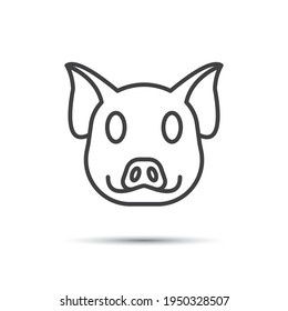 Pig icon. Scalable symbol. Thin outline in black. Vector illustration for use in web, mobile apps, print media and logo.