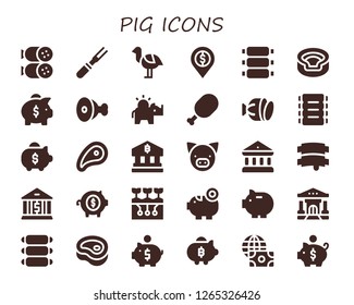  pig icon set. 30 filled pig icons. Simple modern icons about  - Salami, Meat, Ostrich, Bank, Ribs, Animal, Piggy bank, Money box, Pig, Farming, Economy