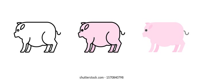 pig icon set isolated on white background for web design