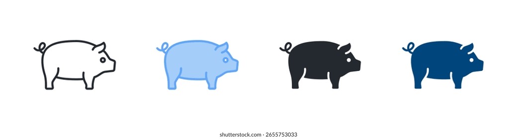 Ícone Pig Define Vários Estilos. Projetado Em Contorno, Azul, Glifo, Tom Duplo
