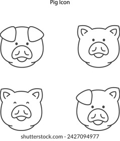 pig icon set on white background, head pig icon with different style, cute pig outline icon.