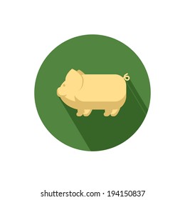 Pig icon with shadow in flat design