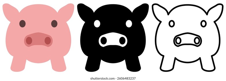 pig icon, simple flat style, illustration, logo sign symbol pictogram template, for ui or ux isolated on white for mobile app, editable