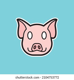 Pig icon sticker. Scalable symbol. Thin outline in black. Vector illustration for use in web, mobile apps, print media and logo.
