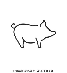 Pig icon. A stylized silhouette of a pig, commonly associated with farm life and meat production. This icon is widely used to represent agriculture, butchery, and rural economies. Vector illustration