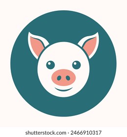 Pig Icon Vector Illustration in a Circle - High-Quality