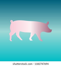 Pig icon. Vector. Pink bronze gradient icon at turquoise gradient background.