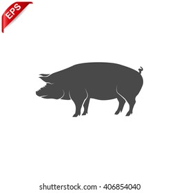 pig icon, vector pig silhouette, isolated butcher shop sign