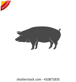 pig icon, vector pig silhouette, isolated butcher shop sign