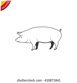 pig icon, vector pig silhouette, isolated butcher shop sign