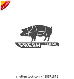 pig icon, vector pig silhouette, isolated butcher shop sign