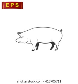pig icon, vector pig silhouette, isolated butcher shop sign