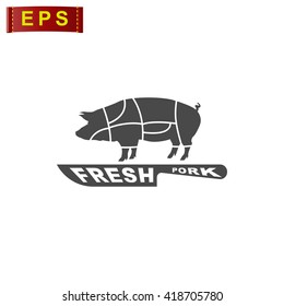 pig icon, vector pig silhouette, isolated butcher shop sign