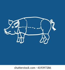 pig icon, vector pig silhouette, isolated butcher shop sign