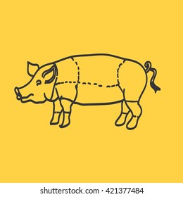 pig icon, vector pig silhouette, isolated butcher shop sign