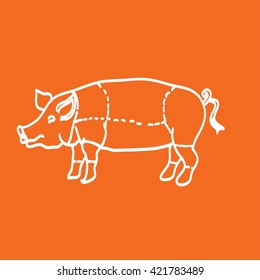 pig icon, vector pig silhouette, isolated butcher shop sign