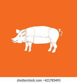 pig icon, vector pig silhouette, isolated butcher shop sign