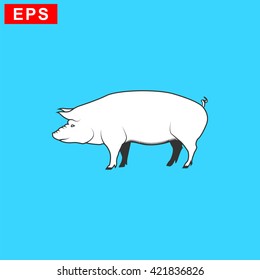 pig icon, vector pig silhouette, isolated butcher shop sign