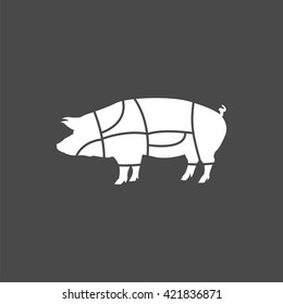 pig icon, vector pig silhouette, isolated butcher shop sign