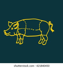 pig icon, vector pig silhouette, isolated butcher shop sign